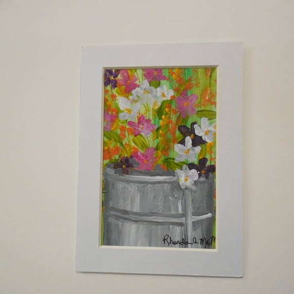 Meadow Flowers in Pail Original Acrylic Painting - Picture 3 of 5